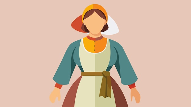 Plik wektorowy odzież chłopskiej kobiety z xx wieku składająca się z lnianej sukni, kolorowego fartucha i