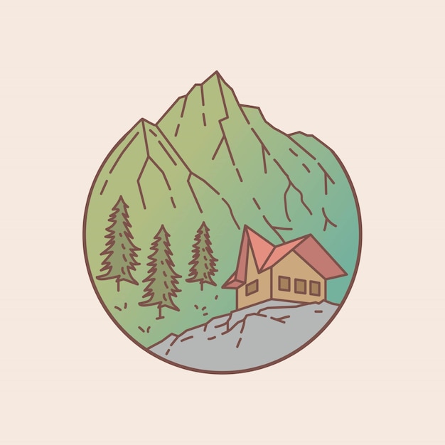 Plik wektorowy odznaka domu na ilustracji górzystej okolicy