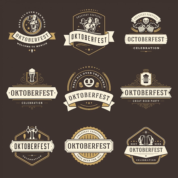 Odznaki I Etykiety Oktoberfest Lub Logo Zestaw Vintage