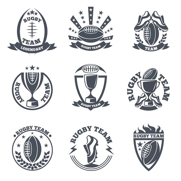 Plik wektorowy odznaki i logo drużyny rugby. sportowa piłka nożna, piłka godłowa