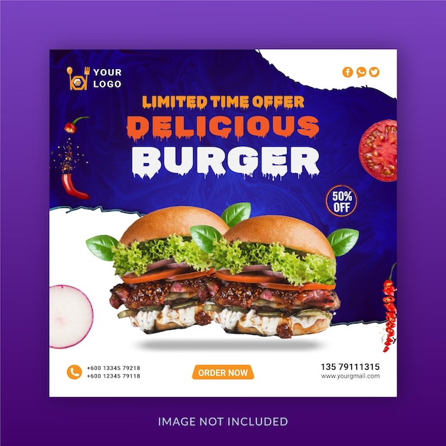 Oferta Ograniczona Czasowo Delicious Burger Social Media Post Szablon Instagram