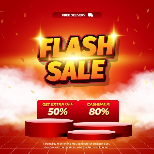 Oferta zniżki Flash Red gradient Editable bold text effect podium showcase banner