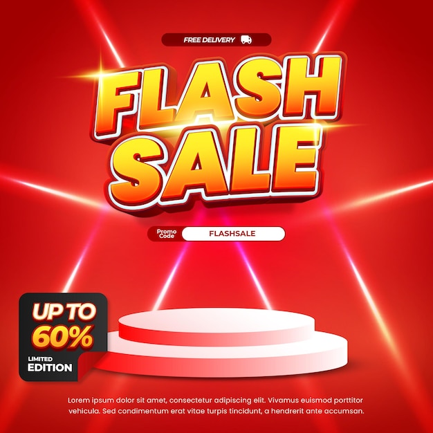 Oferta zniżki Flash Red gradient Shiny light Editable text effect podium banner