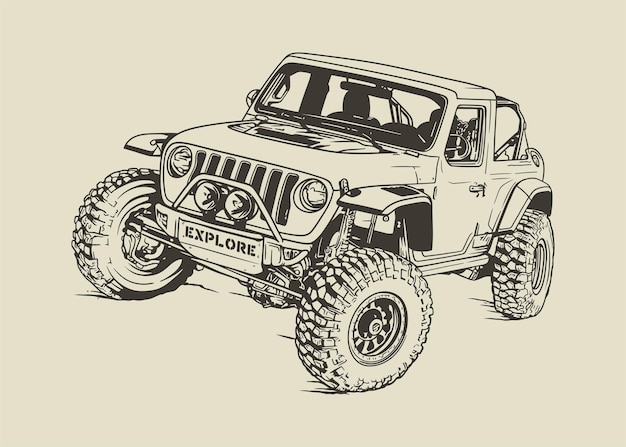 Off Road Jeep Ręcznie Rysowane Ilustracji Wektorowych Linii Sztuki
