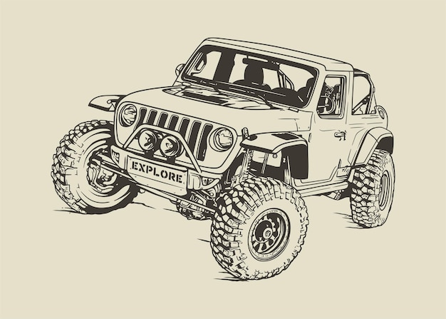 Off road jeep Ręcznie rysowane ilustracji wektorowych linii sztuki