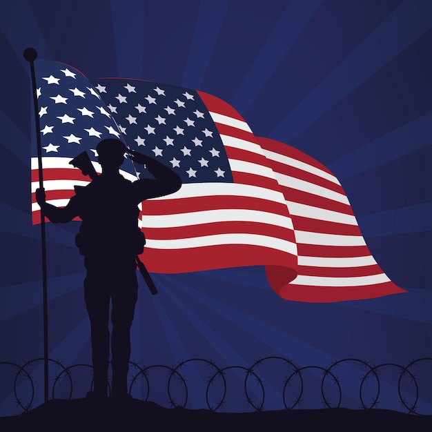 Oficer pozdrawiający flagę USA