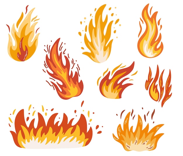 Plik wektorowy ogień ognisty płomień jasna kula ognia płomienie o różnych kształtach wektor