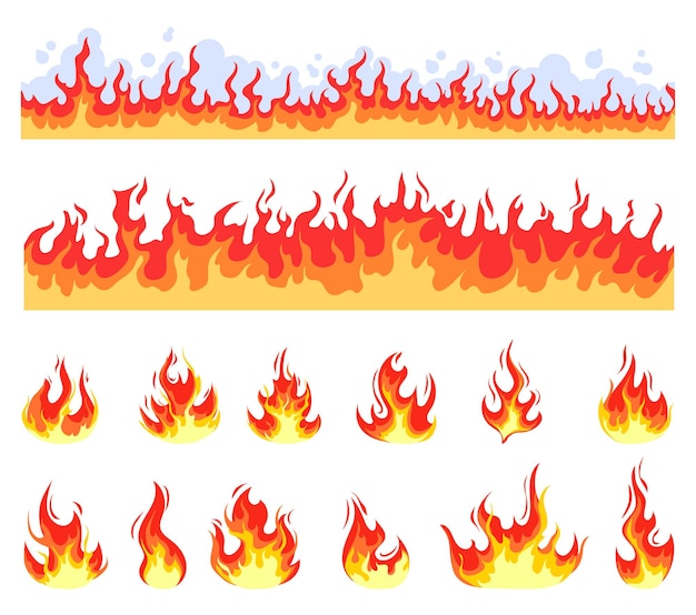 Ogień płomień kreskówka palić gorący na białym tle zestaw koncepcja kreskówka projekt graficzny element ilustracja