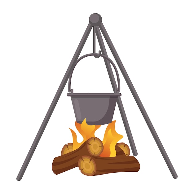 Plik wektorowy ognisko i garnek do gotowania na kempingu