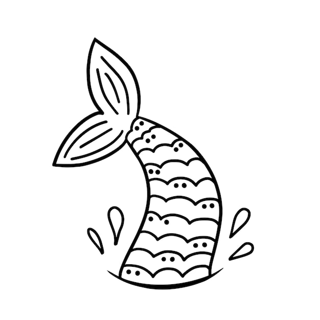 Ogon Ryby Ręcznie Rysowane Sylwetka Ogon Syreny Ręcznie Rysowane Ilustracja Dla Tła Obejmuje Opakowania Kart Okolicznościowych Plakaty Naklejki I Sezonowy Projekt Izolowany Na Białym Tle