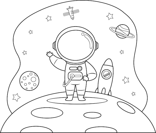 Ograniczona urocza postać z kreskówek astronautów machająca na powitanie
