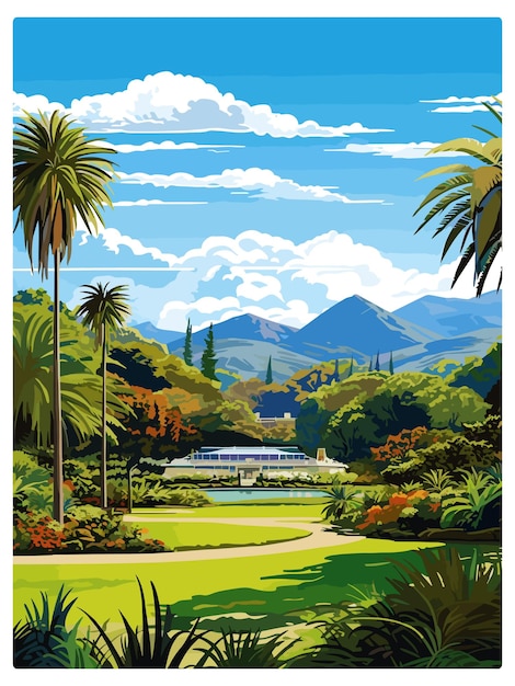 Plik wektorowy ogród botaniczny wellington nowa zelandia vintage travel poster souvenir postcard portret malowanie