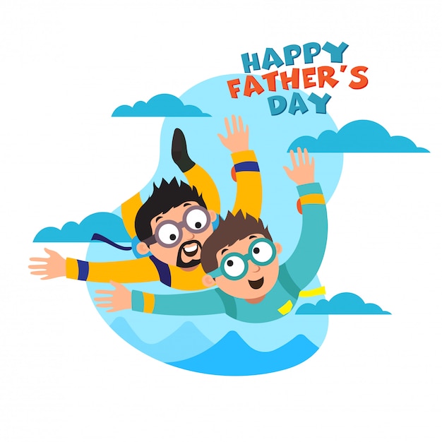 Ojca I Syna Duet Cieszy Się Skydiving, Piękny Chmurny Tło. Happy Father's Day Ce