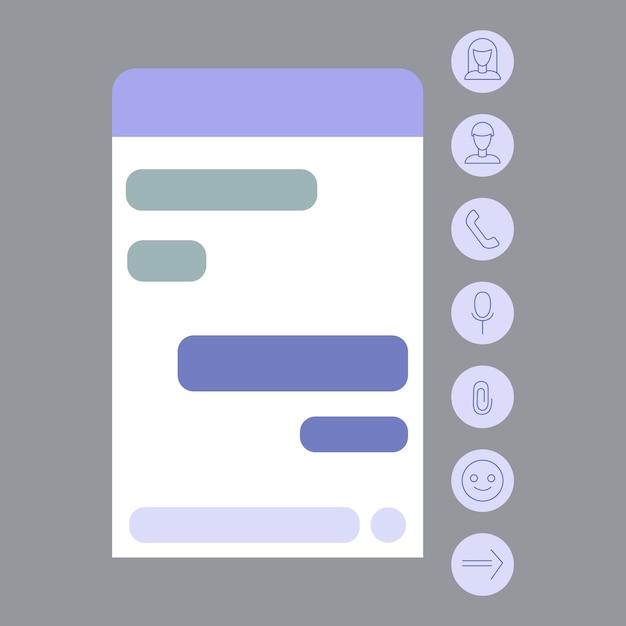 Plik wektorowy okna dialogowe chatbota lub messengera z pustymi polami tekstowymi płaski projekt dla obsługi klienta