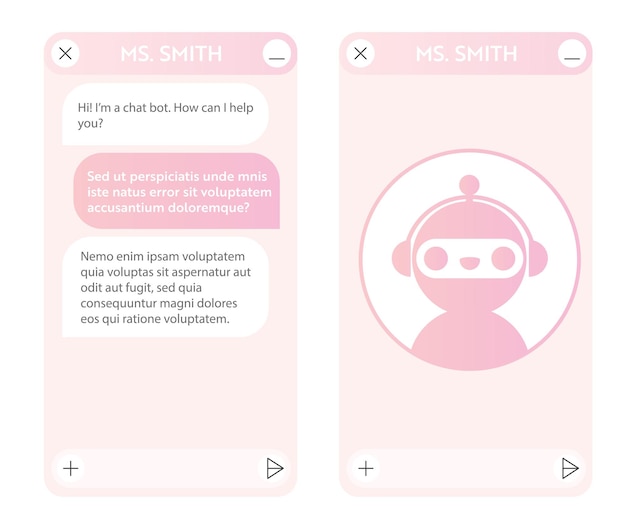 Okno Chatbota Ze Stroną Startową. Interfejs Użytkownika Aplikacji Z Dialogiem Online. Rozmowa Z Asystentem Robota