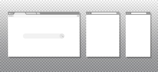 Plik wektorowy okno prostych przeglądarek internetowych na białym tle. przeglądarka internetowa w różnych rozmiarach na laptopa, tablet i telefon