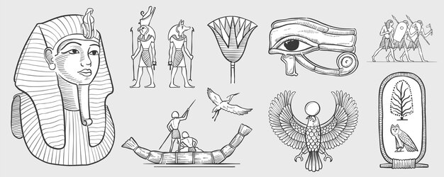 Oko Horusa Maska Faraona Tutenchamona Bocian Palma Sowa Kartusz Rybak Na łodzi Papirusowej Wojownicy Horus Sokół Amon Ra Anubis