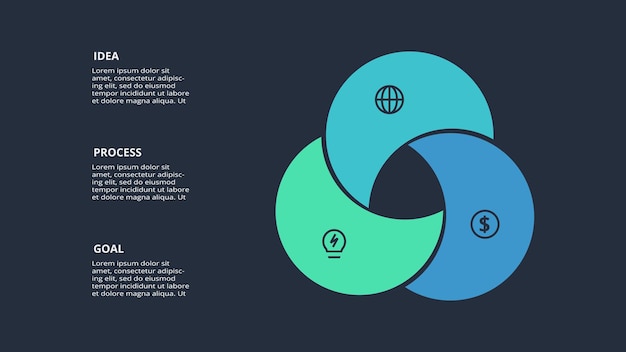 Okrąg Ciemny Infografika Z 3 Elementami Szablonu Dla Sieci Web Na Czarnym Tle Prezentacji Biznesowych Vector