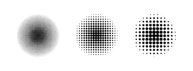Plik wektorowy okrąg półtonów streszczenie kropkowane okręgi okrągłe półtony geometryczne kropki gradient i pop-art tekstury dot spray gradacji wektor zestaw ilustracja półtonów gradient zauważył efekt okrągły