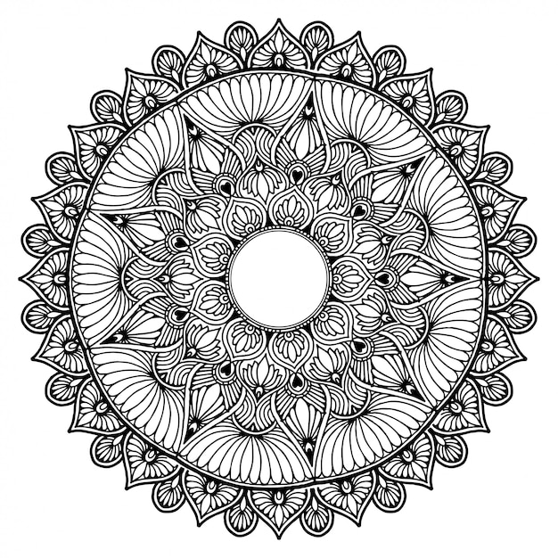 Okrągła Kwiatowa Mandala Do Tatuażu, Henna. Vintage Elementy Dekoracyjne. Orientalne Wzory. Indyjski Wzór, Wzór I Pieczęć.