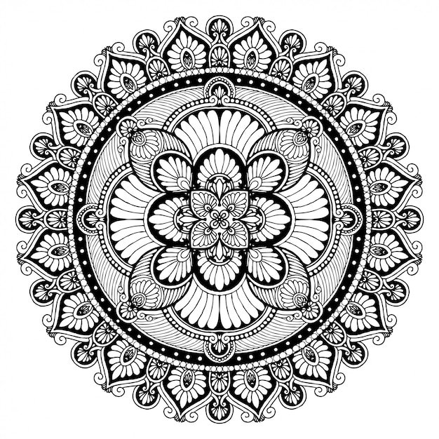 Okrągła Kwiatowa Mandala, Henna. Vintage Elementy Dekoracyjne.