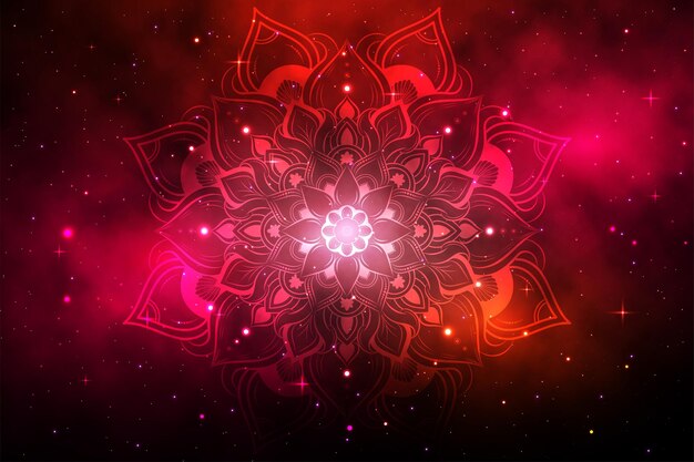 Okrągła mandala kwiatowa z tłem galaktyki Wektorowa mandala Orientalny wzór Ręcznie rysowane element dekoracyjny Unikalny projekt z płatkiem kwiatowym Koncepcja relaksacji i medytacji wykorzystanie logo strony