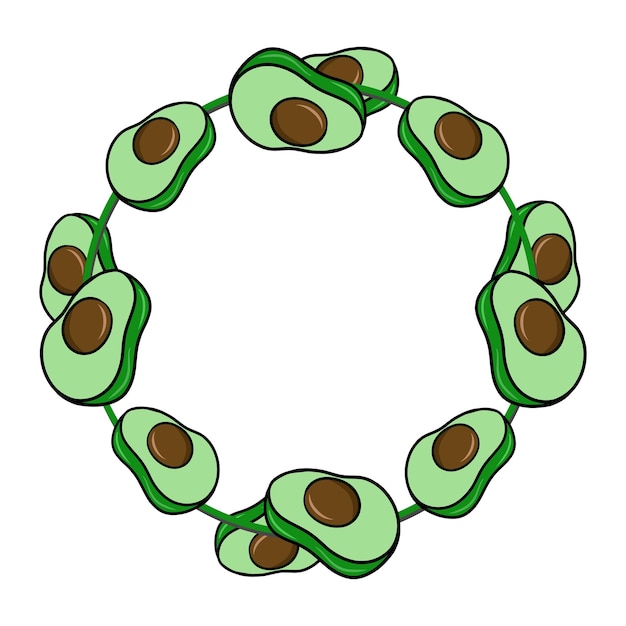 Plik wektorowy okrągła ozdobna rama zielone połówki owoców awokado kopiują przestrzeń wektor kreskówka