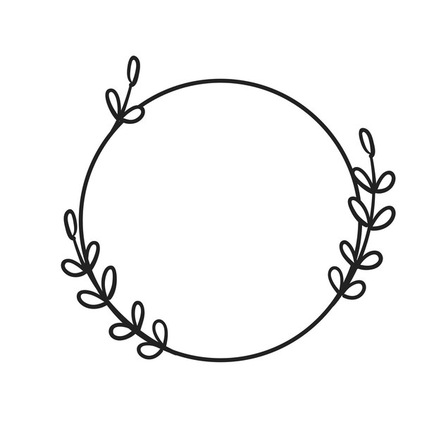 Okrągła ramka z liśćmi Doodle minimalistyczny styl Przyroda i dekoracja organiczna