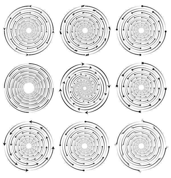 Plik wektorowy okrągłe koncentryczne strzały obracające się okręgi wir z radialnym