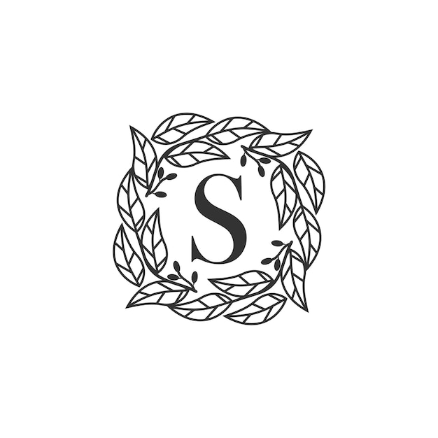 Okrągłe Kwiatowe Liście Z Logo Ramki Na Literę S
