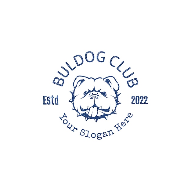Okrągłe Logo Buldog Club. Ciemnoniebieski W Stylu Vintage.