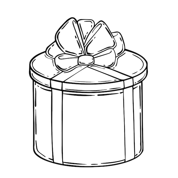 Plik wektorowy okrągłe pudełko z kokardą doodle liniowe