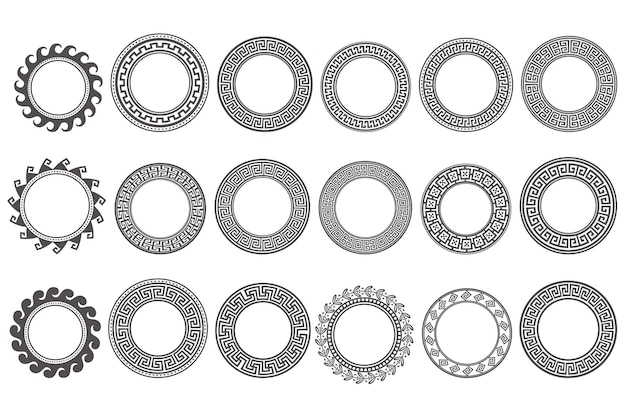 Okrągłe Ramki Greckie Okrągłe Granice Meandrowe Elementy Dekoracyjne Wzory
