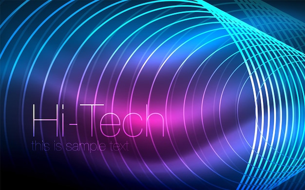 Okrągłe świecące Neonowe Kształty Techno Tło Abstrakcyjne Błyszczące Przezroczyste Kręgi Na Ciemnej Przestrzeni Technologicznej świecące Neonowe Kręgi Techno Cyfrowe Tło