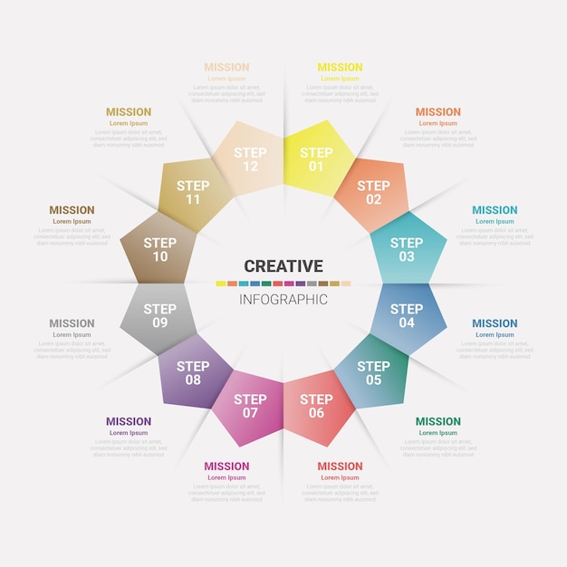 Plik wektorowy okrągłe szablony infografiki z 12 opcjami, 12 krokami, częściami, procesami.