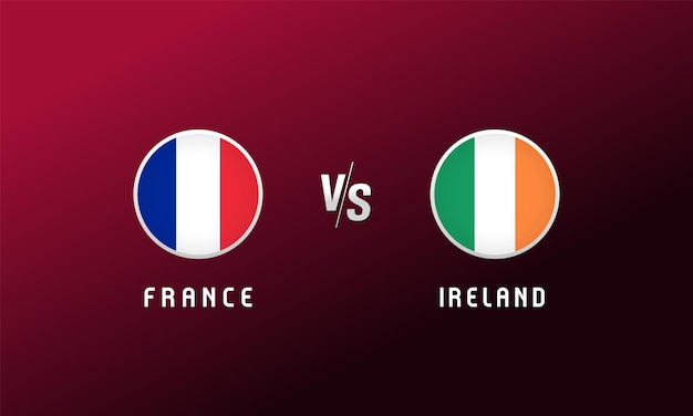Okrągły Emblemat Flagi Francji Przeciwko Irlandii Tło Piłki Nożnej Z Logo Francuskiej I Irlandzkiej Flagi Narodowej