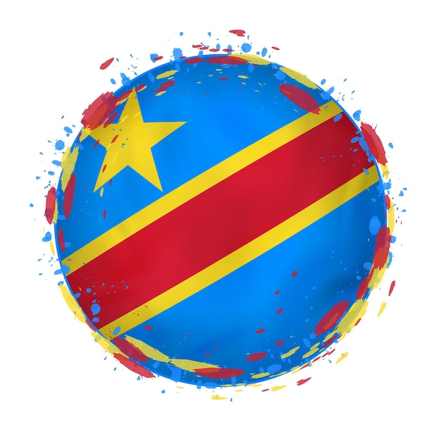 Okrągły grunge flaga Demokratycznej Republiki Konga z plamami w kolorze flagi ilustracji wektorowych