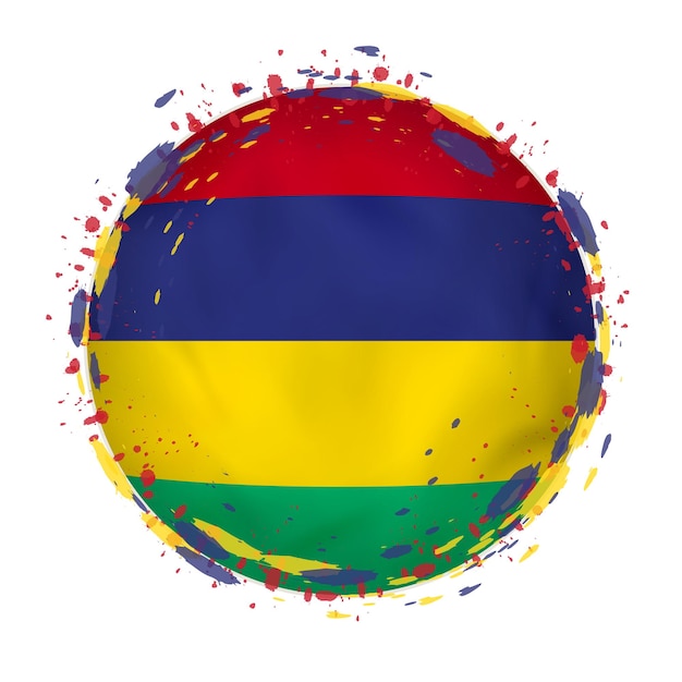 Okrągły Grunge Flaga Mauritiusa Z Plamami W Kolorze Flagi Ilustracji Wektorowych