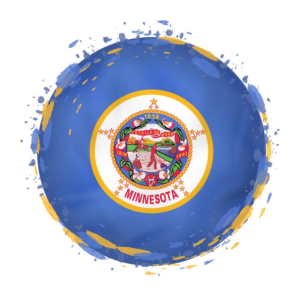 Okrągły Grunge Flaga Stanu Minnesota Usa Z Plamami W Kolorze Flagi Ilustracji Wektorowych