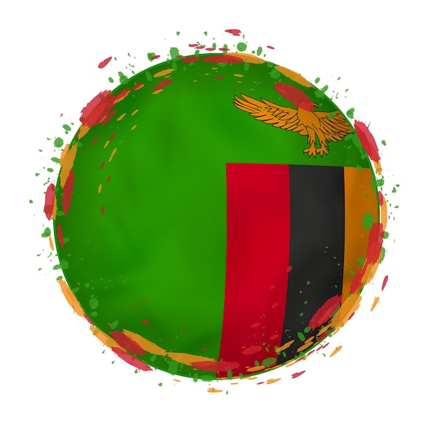 Okrągły grunge flaga Zambii z plamami w kolorze flagi ilustracji wektorowych