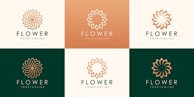 Okrągły Logotyp Kwiatka Luksusowego. Liniowe Uniwersalne Kwiatowe Logo W Kształcie Liści