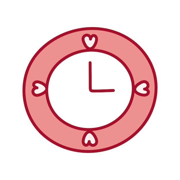 Plik wektorowy okrągły różowy zegar z sercami śliczny zegar z sercami zamiast cyfr śliczny zegarek tarcza z sercem