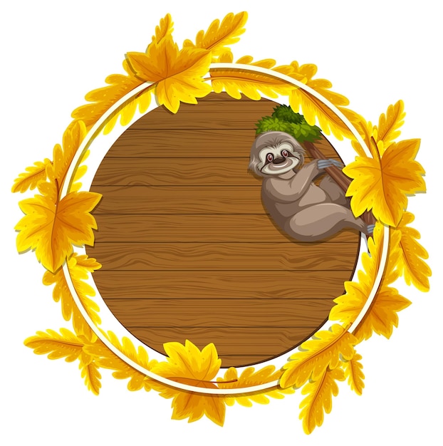 Plik wektorowy okrągły szablon transparentu jesiennych liści z postacią z kreskówek leniwca