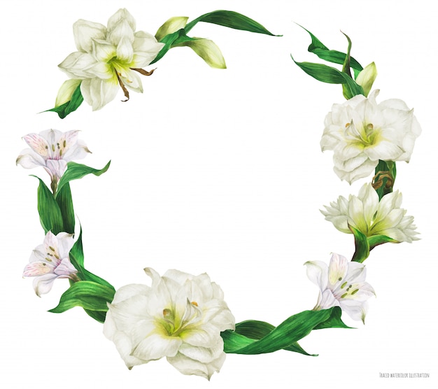 Plik wektorowy okrągły wieniec ślubny z białymi kwiatami
