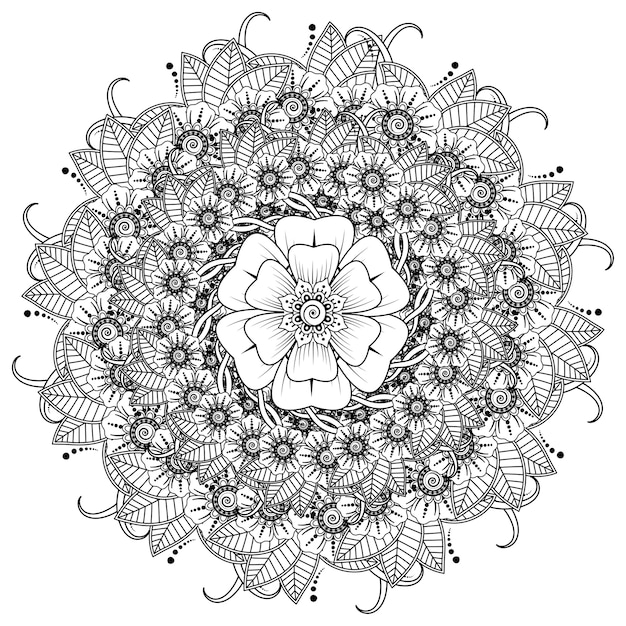 Okrągły Wzór W Formie Mandali. Dekoracja Kwiatowa Mehndi W Etnicznym Orientalnym Stylu Indyjskim.