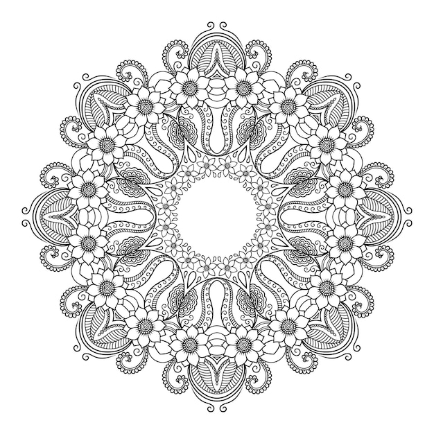 Okrągły Wzór W Formie Mandali Z Kwiatem Do Dekoracji Tatuażu Henna Mehndi Dekoracyjny Ornament W Etnicznym Stylu Orientalnym Zarys Doodle Ręcznie Rysować Ilustracja Wektorowa