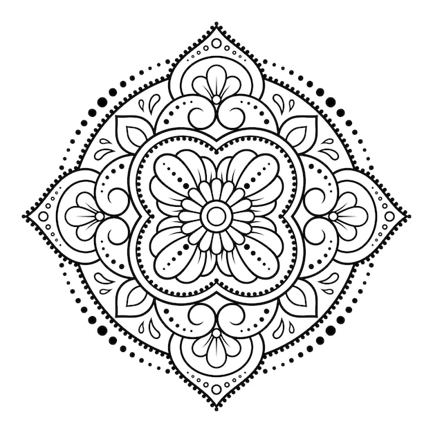 Okrągły Wzór W Formie Mandali Z Kwiatem Do Dekoracji Tatuażu Henna Mehndi Dekoracyjny Ornament W Etnicznym Stylu Orientalnym Zarys Doodle Ręcznie Rysować Ilustracja Wektorowa