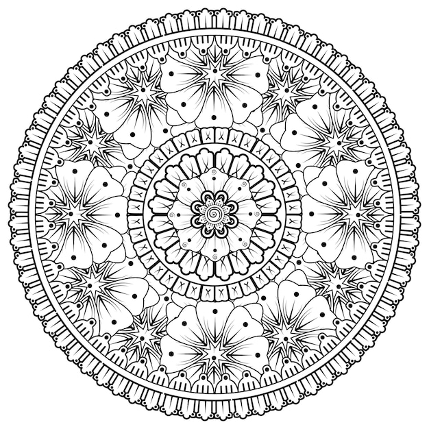 Okrągły wzór w formie mandali z kwiatem do dekoracji tatuażu henna mehndi