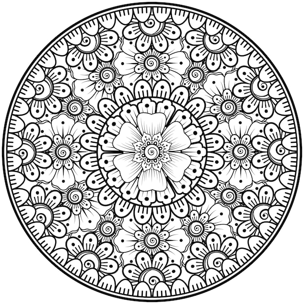 Plik wektorowy okrągły wzór w formie mandali z kwiatem do dekoracji tatuażu henna mehndi
