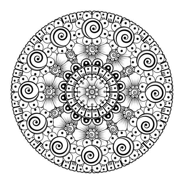 Okrągły Wzór W Formie Mandali Z Kwiatem. Ozdobny Ornament W Etnicznym Stylu Orientalnym Do Kolorowania